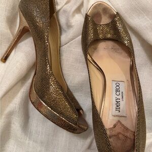 Jimmy Choo Metallic Gold Peep Toe heels